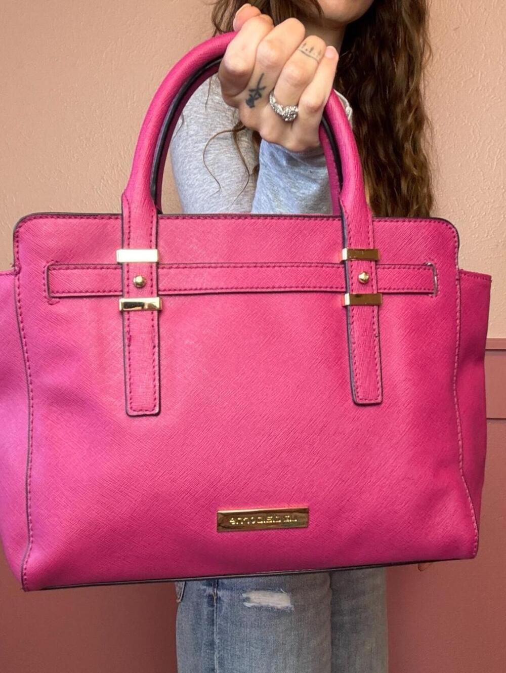 Liz Claiborne pink fushia bag satchel purse textured saffiano faux leather